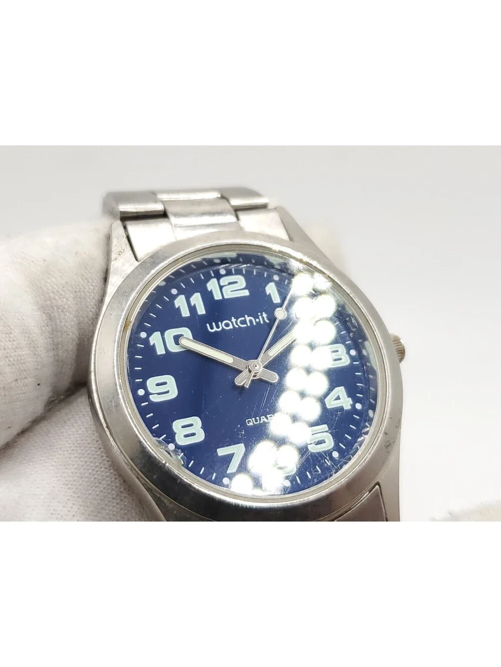 Watch-it Watch Mens New Battery Blue Dial Silver Tone 35mm